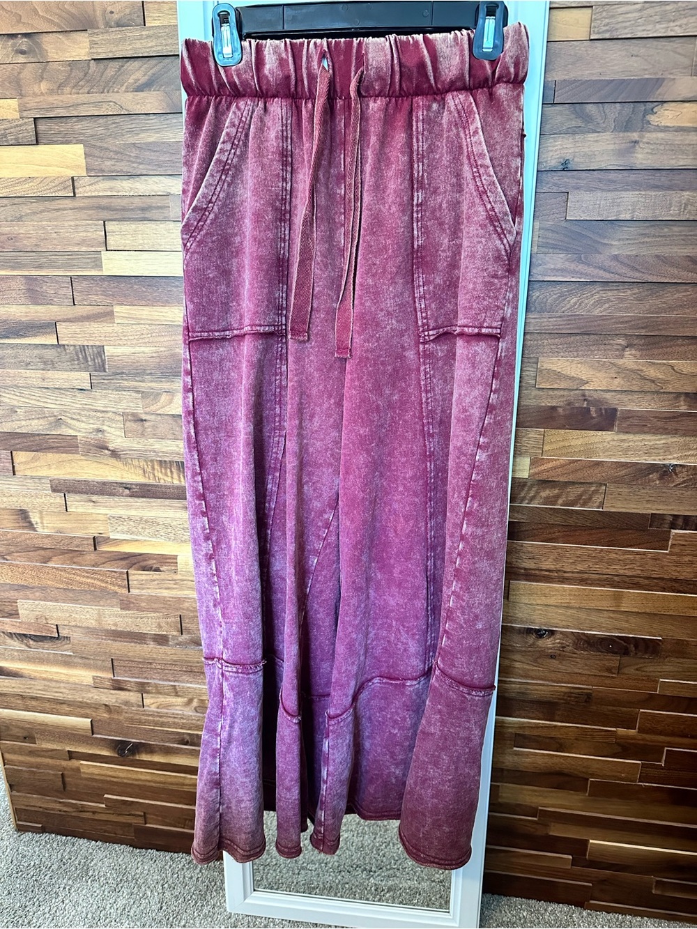 EUC🤎Zenana French Terry Wide Leg Flare Pant Small Cabernet - Picture 4 of 8